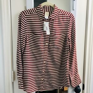 NWT J. Crew Striped Silk Button Down Sz 2